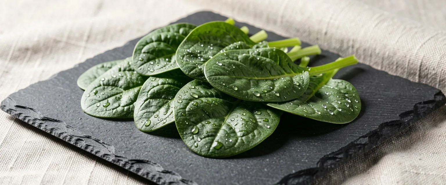 Botanical detail of fresh spinach leaves